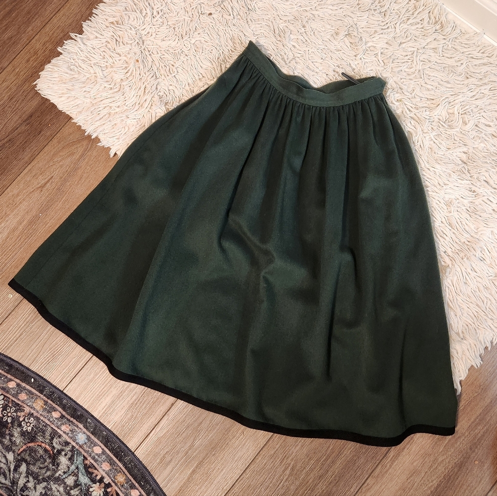 YSL Saint Laurent Rive Gauche Vintage Wool Midi Skirt Green France Sz 38 1970s - Picture 9 of 9